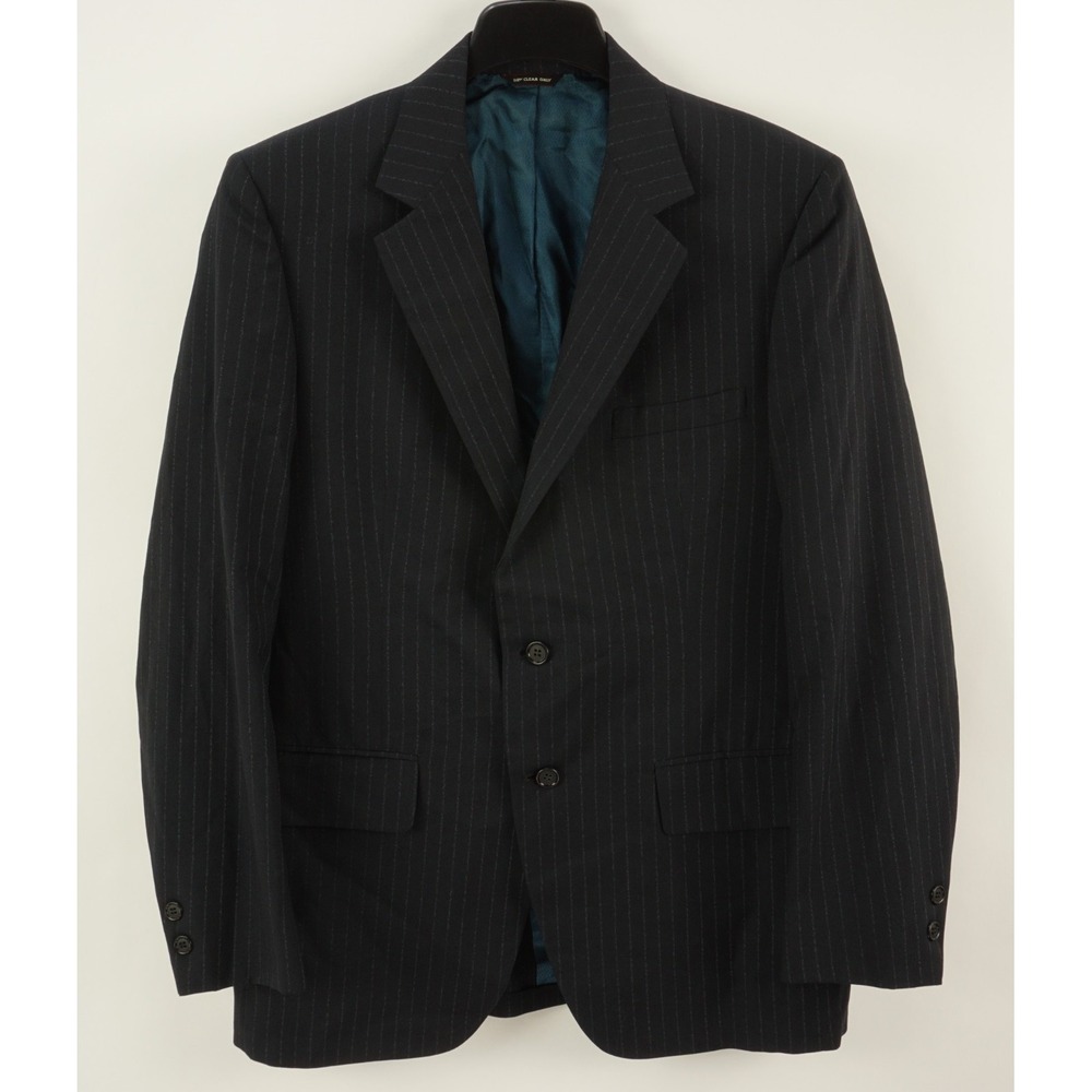 Vintage 1940s‎ 1950s Penneys 40R Navy Blue Woven Chalk Stripe Suit Jacket